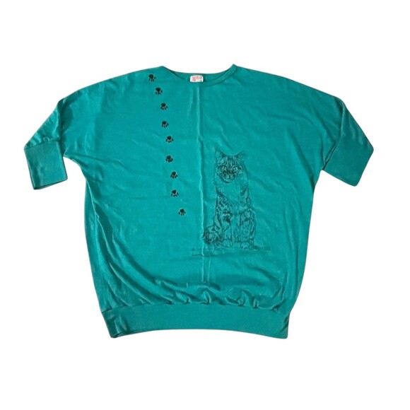 Women’s OS Green 3/4 Sleeves Shirt Cat Paws Animal Lover Sunbelt Sportswear VTG - Picture 1 of 6